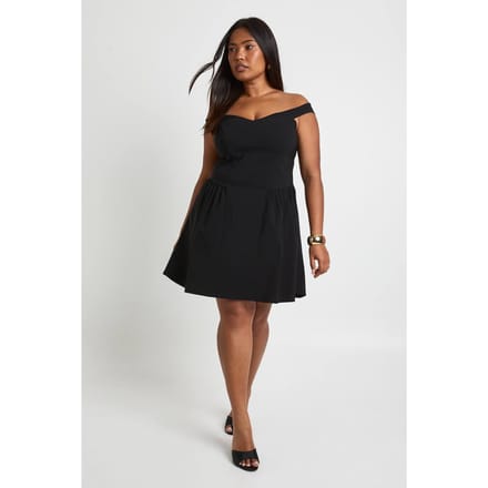 boohoo Dames Plus Bengaline Bardot Skaterjurk | Black | Maat: 24
