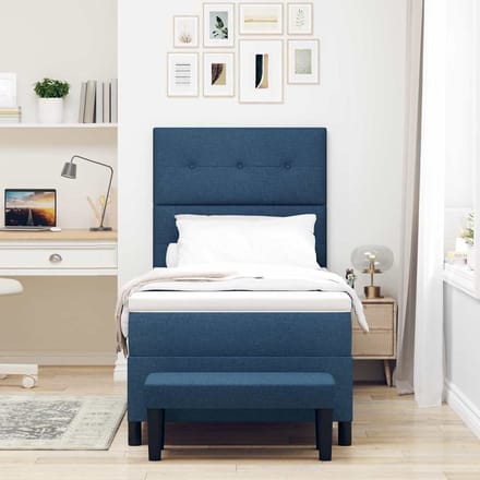 vidaXL - Boxspring - bed - met - hoofdeinde - Blauw - 100 - x - 200 - cm - Stof