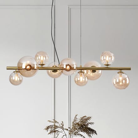 LumenXL - Gouden design hanglamp - amber glas, 9-lichts - Ennea