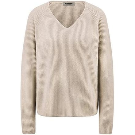 Trui V-hals 100% kasjmier Van Peter Hahn beige