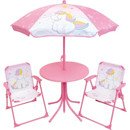Tafel + 2 stoelen + meisjesparasol Jemini Licorne