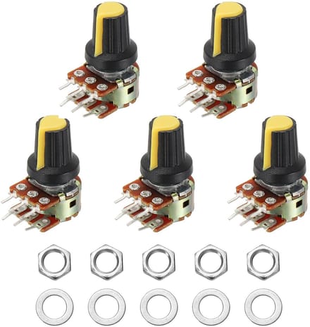 Draaipotentiometer Dubbel - Tweekanaals Regelaar - Audio Instellen - Dubbele Coniciteit - B1K Ohm - Geel