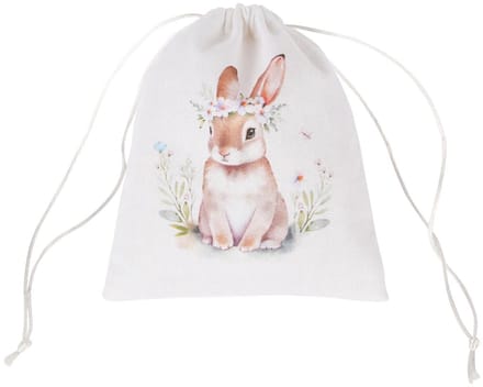 Dekoratief | Zakje m/bunny, wit, stof, 16x19cm | A250287