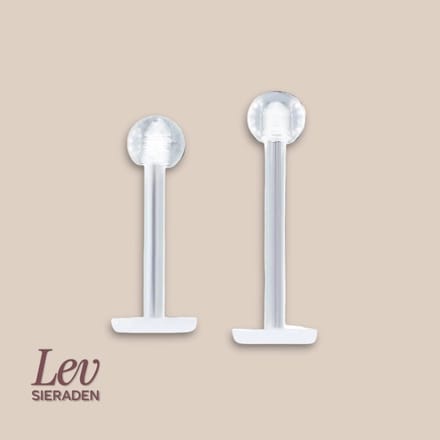 Lev Sieraden - 1.2 x 8 mm Bioplastic labret met 3mm ball - transparant - Retainer piercing - PTFE - Bioflex