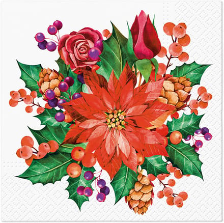 Lunch servetten Poinsettia With Cones - PAW Decor - 33x33 cm