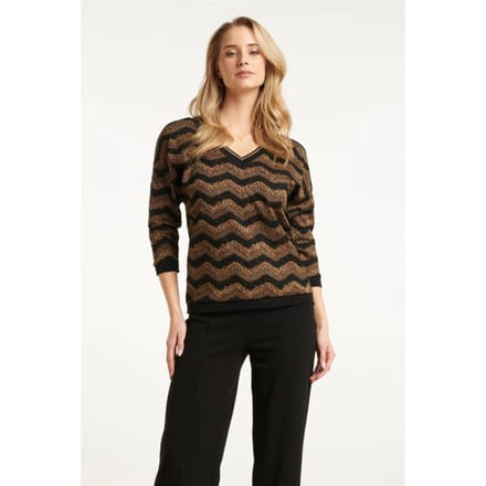 Smashed Lemon Zig-zag top met zwart en goud lurex |