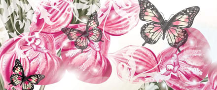 Fotobehang Butterflies Flowers | PANORAMIC - 250cm x 104cm | 130g/m2 Vlies