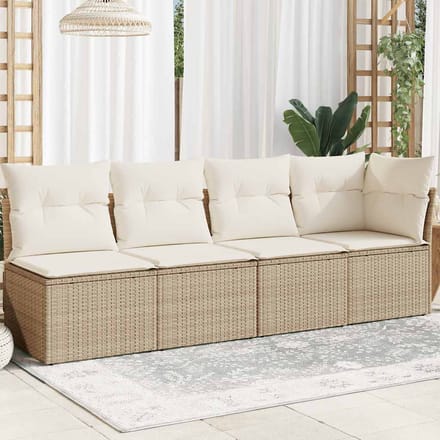 vidaXL - Tuinbank - 4-zits - met - kussens - poly - rattan - beige