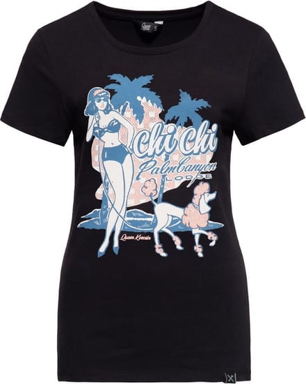 Queen Kerosin Dames Chi Chi Beach Poodle T-shirt Zwart