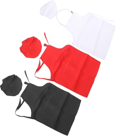 Kinderkokkledingset - Muts en schort - Kookfeesten en festivals - Comfortabel polyester - 3 sets - Rood zwart wit
