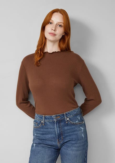 Gestreepte lange mouwen T-shirt slim fit met golfrand voor dames s.Oliver