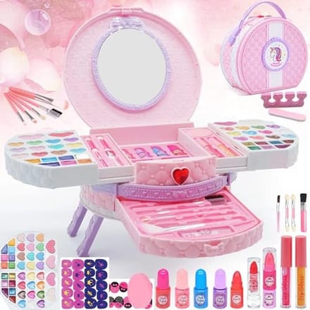 Make-upset voor Meisjes - 66 Stuks Wasbare Make-up voor Kinderen, Creatief Speelgoed van 3-12 Jaar