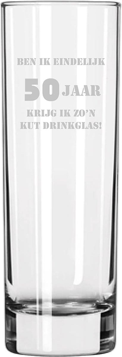 Gegraveerde longdrinkglas 22cl Ben ik eindelijk 50 jaar krijg ik zo'n kut drinkglas