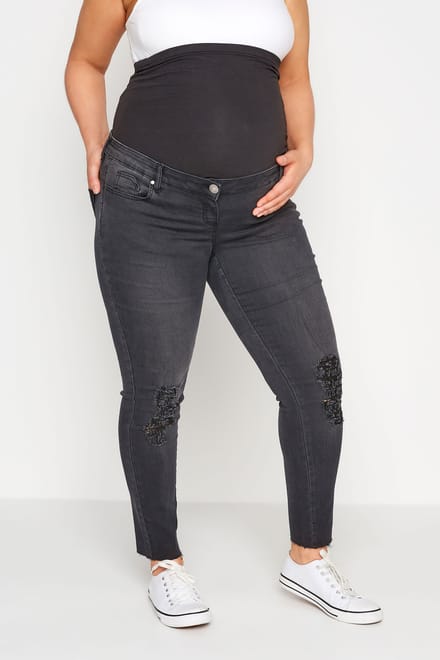 Bump It Up Maternity Ava Jeans Met Scheuren Op De Knie In Zwarte Wassing Size Short > 54