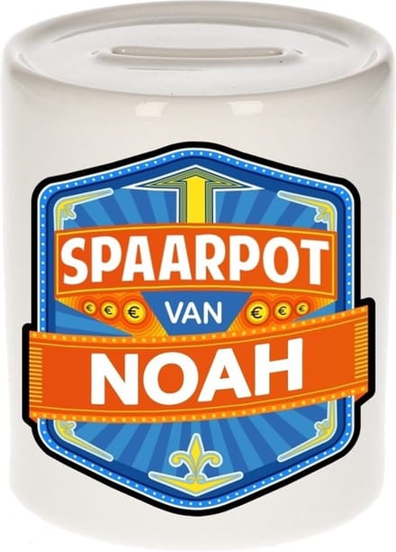 Bellatio Decorations Kinder spaarpot met naam - Noah - keramiek - met dop - wit - Sparen - Spaargeld van Noah