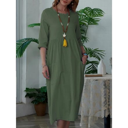 Dames Midi-jurk Dames Effen Kleur Korte Mouwen Ronde Hals L