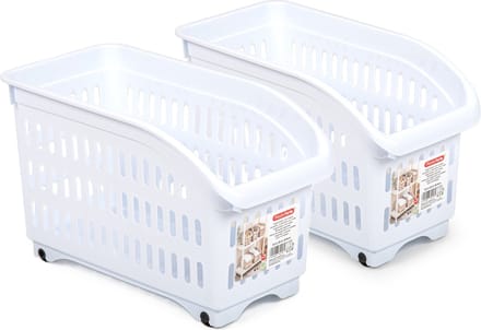 Plasticforte opberg Trolley Container - 2x - wit - wieltjes - L30 x B15 x H18 cm - kunststof