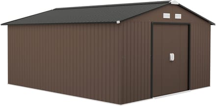 Outsunny-Gerätehaus-Stahl-386L x 340B x 200H cm-Braun