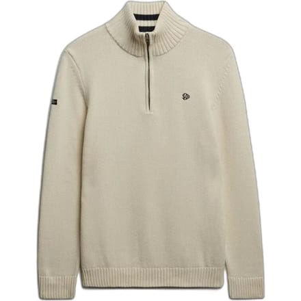 Superdry trui creme half zip katoen gebreid met boord