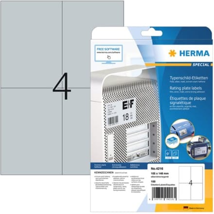 Etiket HERMA 4216 105x148mm weerbestendig zilver 100 stuks