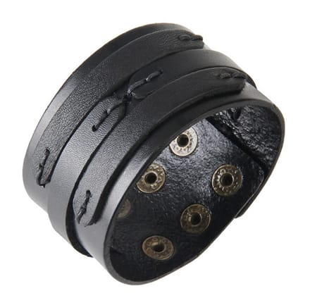 Brede Leren Armband – Armband Heren - Stitched - Black
