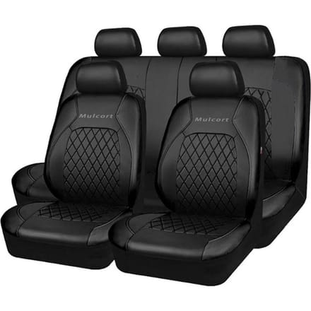 Mulcort 9-delige autostoelhoes PU-leer Universele stoelbeschermer Volledige set auto-interieur zwart