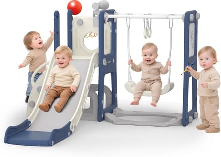 Multifunctionele 8-in-1 Binnen- en Buitenspeeltuin met Glijbaan, Schommel en Klimrek
