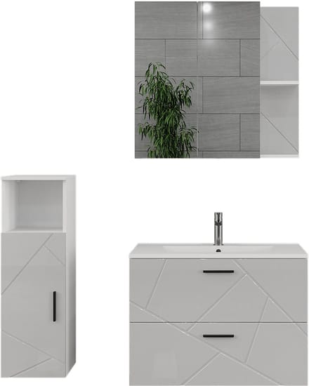 Vicco Badkamermeubelset Irma, Wit/Wit Hoogglans, 4-delig
