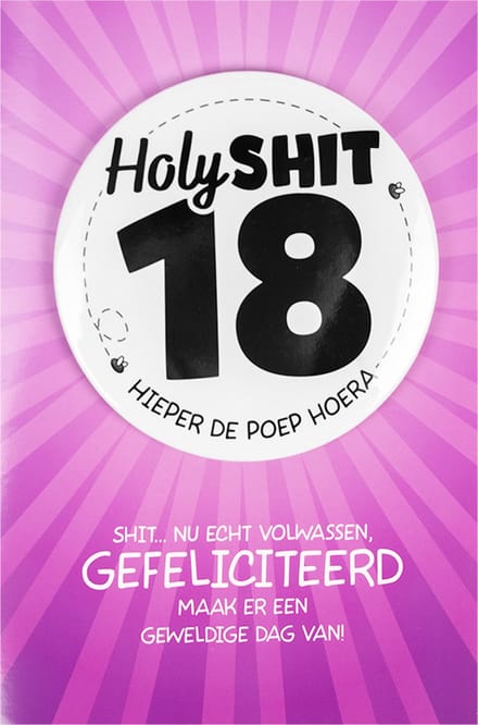 Shit wat een superleuke button | Wenskaart | 18 jaar