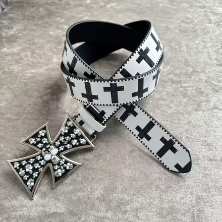 Zwart-wit Kruis Strass Print Y2K Gepersonaliseerde Trendy PU Leer Riem 110cm wit