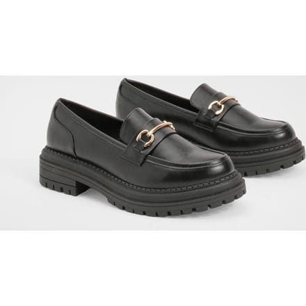 boohoo Dames Chunky Bar Trim Loafers | Black | Maat: 6