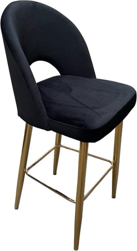 mbc-living - barkruk Toronto - zwart velvet - gouden onderstel