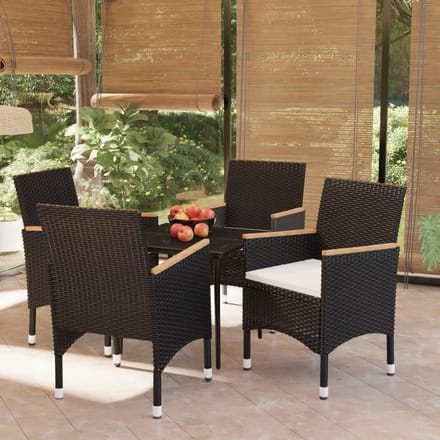 vidaXL - 5-delige - Tuinset - met - kussens - zwart