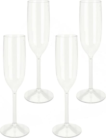 Excellent Houseware Prosecco/Champagneglazen - 4x - transparant - kunststof - 165 ml