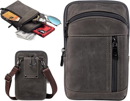 Stijlvolle Leren Schoudertas voor Mannen, Compacte Mobiele Telefoon Tas, Handige Heuptas en Verticale Handtas
