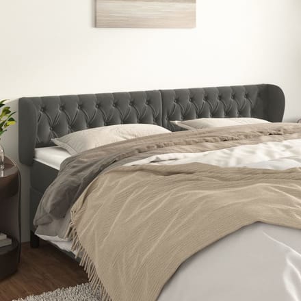 vidaXL - Hoofdbord - met - randen - 203x23x78/88 - cm - fluweel - donkergrijs