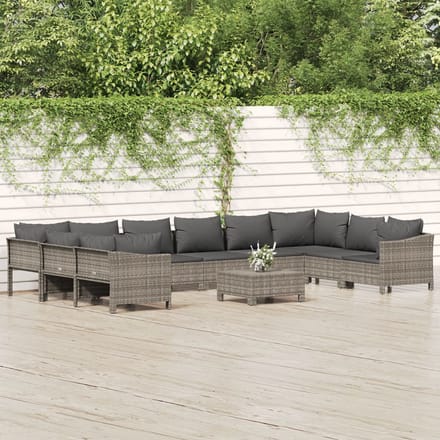 vidaXL - 11-delige - Loungeset - met - kussens - poly - rattan - grijs