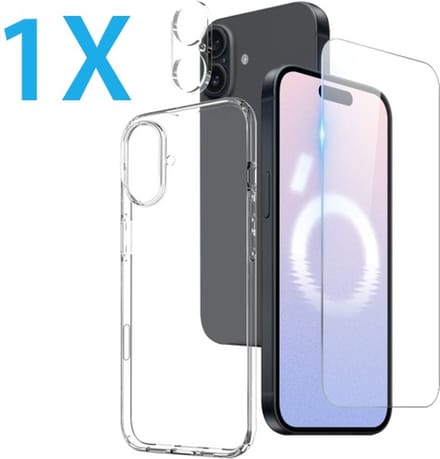 Back cover Silicone hoesje transparant met Screenprotector Glas 1x en Camera lens protector 1x Geschikt voor: iPhone 16 Plus