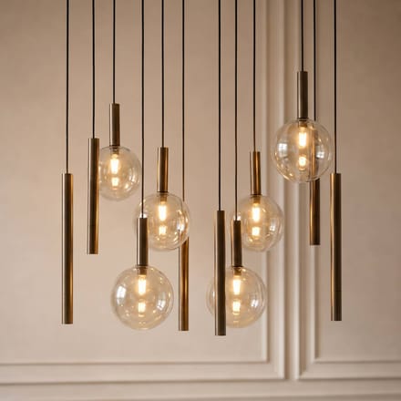 Lucande hanglamp Lumavia, 12-lamps, glas, bruin/amber, G9
