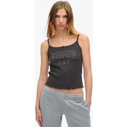 Superdry Athletic Essentials Pointelle Camitop met Print Zwart Grootte: 34-36