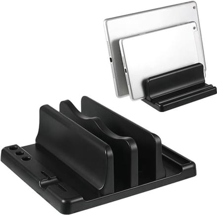 Verstelbare Verticale Laptopstandaard - Enkele Sleuf, Draagbaar, Bureau Opbergplank - Zwart
