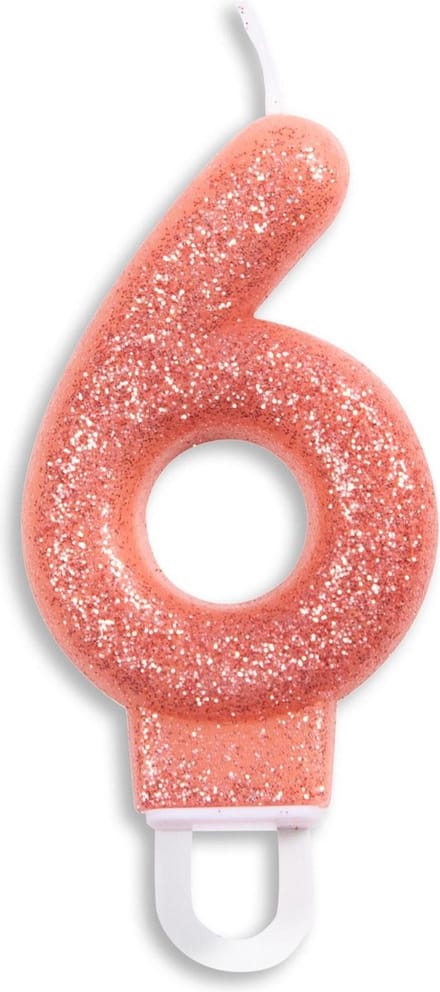 Cijfer kaars glitter rosé goud nr. 6