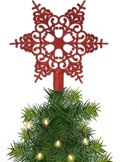 Kerstster/kerstboom piek/topper open - rood - H19 cm - glitter - Kerstversiering
