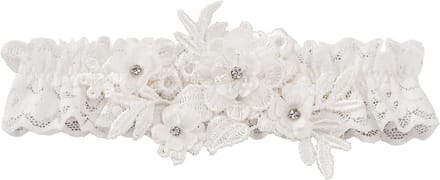 Bruids Kousenband - Bruidsaccessoire Jarretel - Bruiloft Accessorize - Kant met Strass - One Size - Ivoor