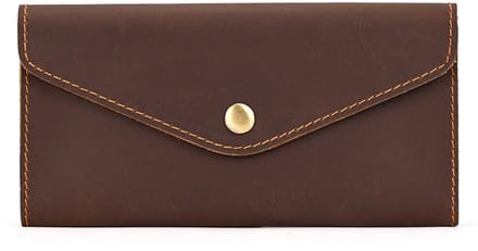 Lange portemonnee - Echt leer - Vintage klep - 18*9*2 cm - Bruin - 1 stuk