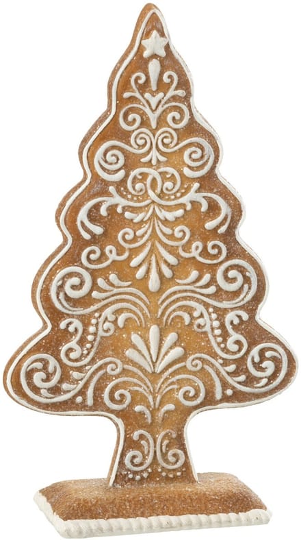 J-Line decoratie Peperkoek Dennenboom - polyresin - beige/wit - small