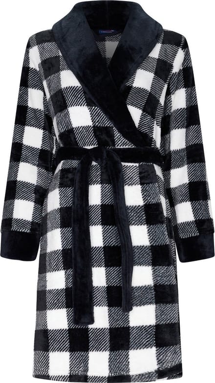Geruite badjas Laurie gerecycled polyester - Zwart - Maat - XL