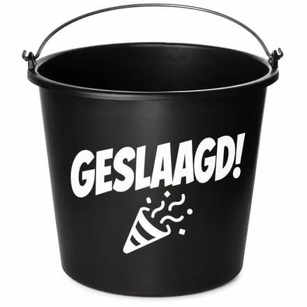 Emmer - Geslaagd - Cadeau emmer - met tekst - 12 liter - zwart