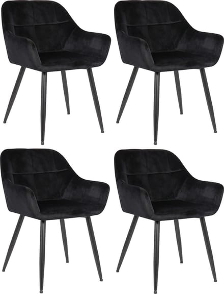 CLP Emia Set van 4 eetkamerstoelen - Met armleuning - Velvet - Fluweel - zwart Fluweel