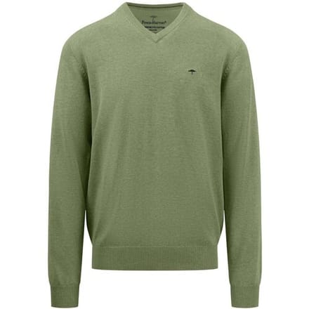 Fynch-Hatton Trui Uni Color V-Neck Superfine Cotton Light Khaki / male